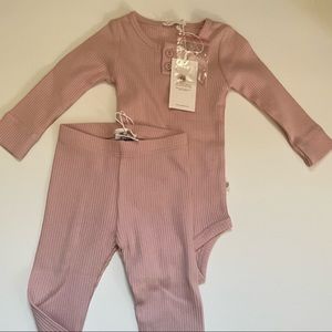Jamie Kay set ribbed old rose pink onesie leggings